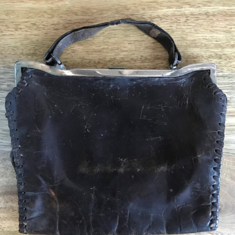 Antique Genuine 1920s Leather Handbag - Picture 3 of 8